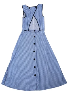Kate Spade - Blue & White Striped Sleeveless Button Back Dress Sz 0