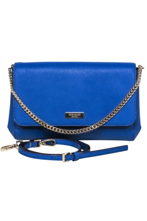 Kate Spade - Blue Textured Leather Convertible Crossbody Bag