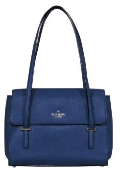 Kate Spade - Blue Textured Leather Flap Shoulder Bag