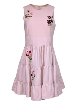 Kate Spade - Blush Pink Sleeveless Dress w/ Embroidered Floral Design Sz 8