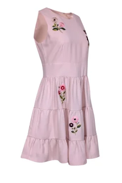 Kate Spade - Blush Pink Sleeveless Dress w/ Embroidered Floral Design Sz 8