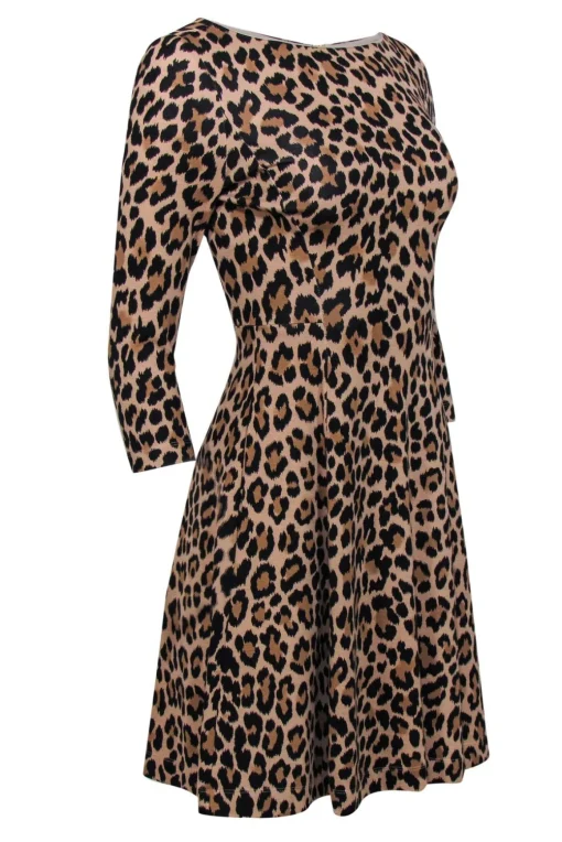 Kate Spade - Brown Leopard Print A-Line Dress Sz 0
