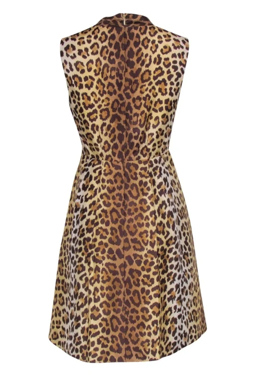 Kate Spade - Brown, Tan & Cream Leopard Print Silk Fit & Flare Dress Sz 6