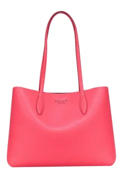Kate Spade - Coral Pink Pebbled Leather Hook Closure Tote Bag