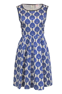Kate Spade - Cream & Blue Fan Print Sleeveless Dress Sz 8