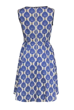 Kate Spade - Cream & Blue Fan Print Sleeveless Dress Sz 8
