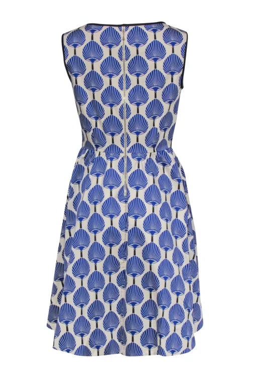 Kate Spade - Cream & Blue Fan Print Sleeveless Dress Sz 8