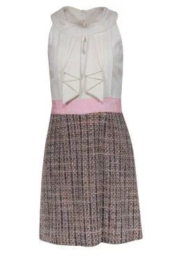 Kate Spade - Cream Bodice Sleeveless Dress w/ Multicolored Tweed Skirt Sz S