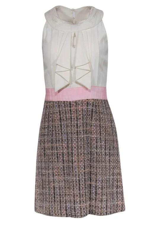 Kate Spade - Cream Bodice Sleeveless Dress w/ Multicolored Tweed Skirt Sz S