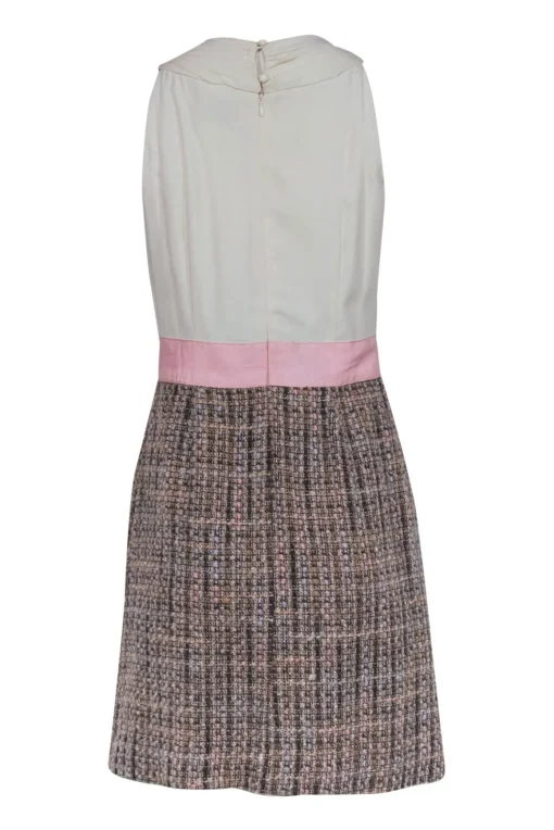 Kate Spade - Cream Bodice Sleeveless Dress w/ Multicolored Tweed Skirt Sz S