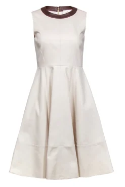 Kate Spade - Cream Sleeveless A-Line w/ Brown Leather Neckline Sz 4