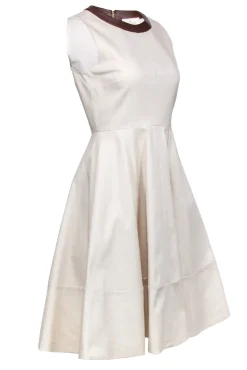 Kate Spade - Cream Sleeveless A-Line w/ Brown Leather Neckline Sz 4