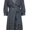 Kate Spade - Dark Navy & White Striped "Daniella" Wrap Dress Sz 00