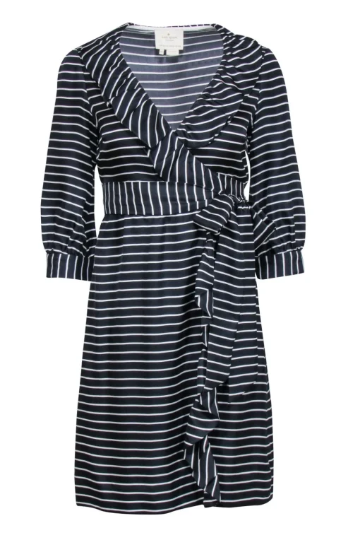 Kate Spade - Dark Navy & White Striped "Daniella" Wrap Dress Sz 00