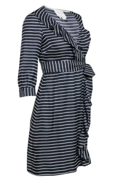 Kate Spade - Dark Navy & White Striped "Daniella" Wrap Dress Sz 00