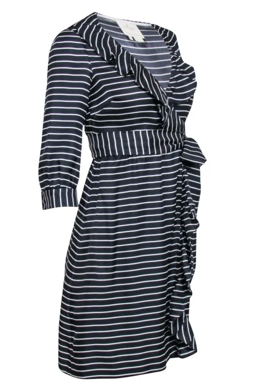 Kate Spade - Dark Navy & White Striped "Daniella" Wrap Dress Sz 00