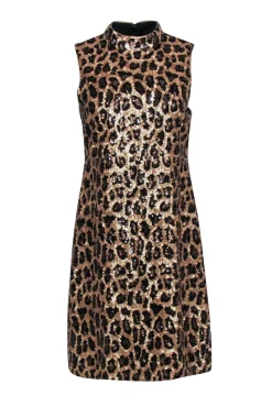 Kate Spade - Gold & Black Sequin Leopard Print Mock Neck Dress Sz 6