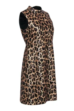Kate Spade - Gold & Black Sequin Leopard Print Mock Neck Dress Sz 6