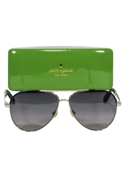 Kate Spade - Gold Aviatior Sunglasses w/ Black Trim & Dark Lenses