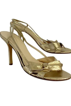 Kate Spade - Gold Fish Scale Print Leather Bow Heels Sz 10