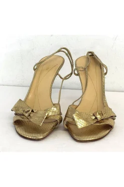 Kate Spade - Gold Fish Scale Print Leather Bow Heels Sz 10