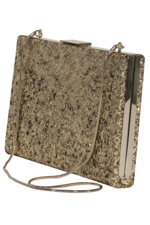 Kate Spade - Gold Glitter Convertible Box Clutch