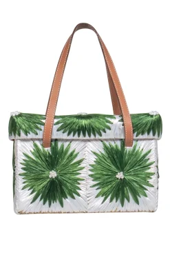 Kate Spade - Green & Ivory Floral Straw Handbag