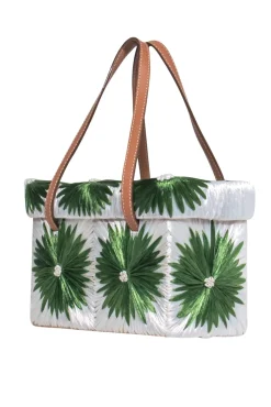 Kate Spade - Green & Ivory Floral Straw Handbag