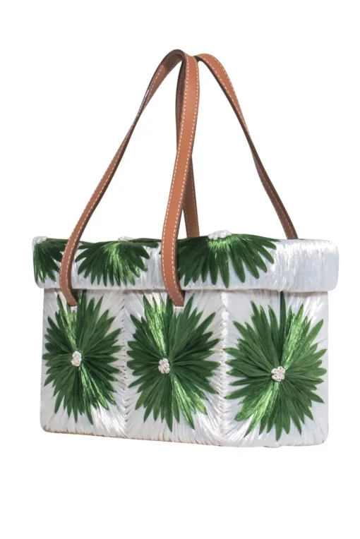Kate Spade - Green & Ivory Floral Straw Handbag