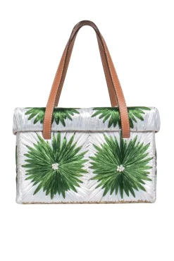 Kate Spade - Green & Ivory Floral Straw Handbag