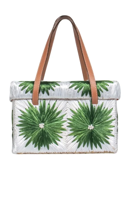 Kate Spade - Green & Ivory Floral Straw Handbag