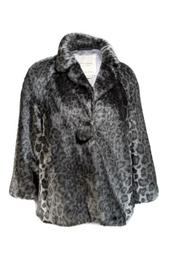 Kate Spade - Grey Leopard Print Faux Fur Coat Sz L
