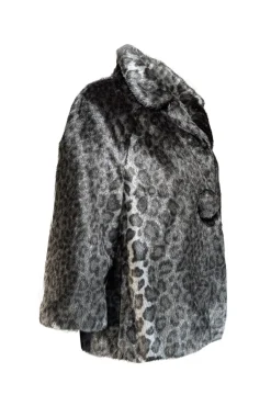 Kate Spade - Grey Leopard Print Faux Fur Coat Sz L