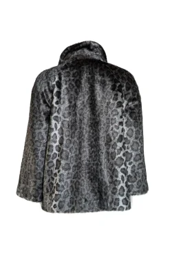 Kate Spade - Grey Leopard Print Faux Fur Coat Sz L