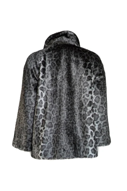 Kate Spade - Grey Leopard Print Faux Fur Coat Sz L