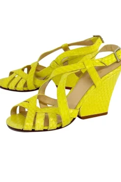 Kate Spade - Lime Yellow Snakeskin Leather Wedges Sz 5