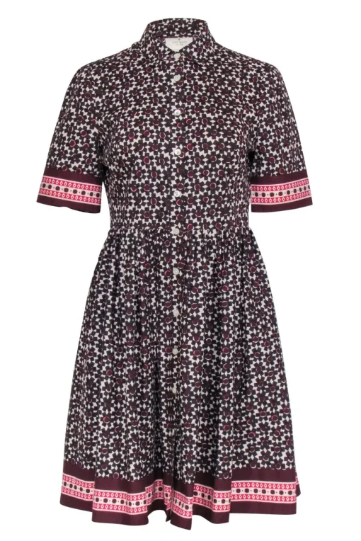 Kate Spade - Maroon, Brown, Cream, & Pink Print Short Sleeve Dress Sz 4