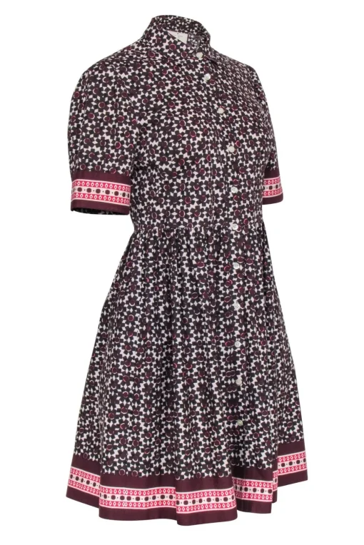 Kate Spade - Maroon, Brown, Cream, & Pink Print Short Sleeve Dress Sz 4