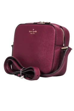 Kate Spade - Maroon Saffiano Leather Structured Crossbody Bag