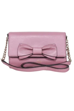 Kate Spade - Mauve Pink Leather Bow Front Flap Crossbody Bag