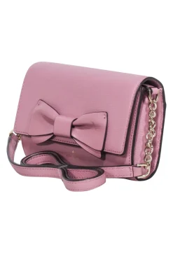 Kate Spade - Mauve Pink Leather Bow Front Flap Crossbody Bag