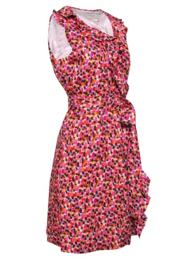 Kate Spade - Multicolored Satin Ruffle Wrap Dress Sz 10