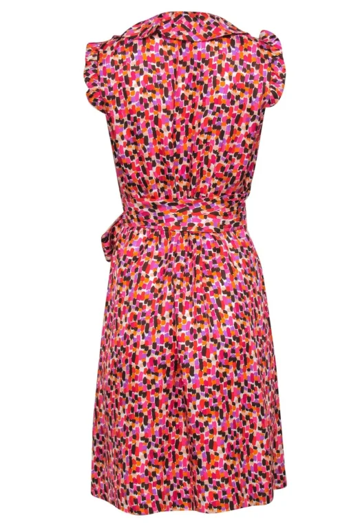 Kate Spade - Multicolored Satin Ruffle Wrap Dress Sz 10