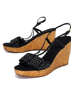 Kate Spade - Navy & White Polka Dot Woven Wedges Sz 9.5