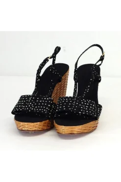 Kate Spade - Navy & White Polka Dot Woven Wedges Sz 9.5