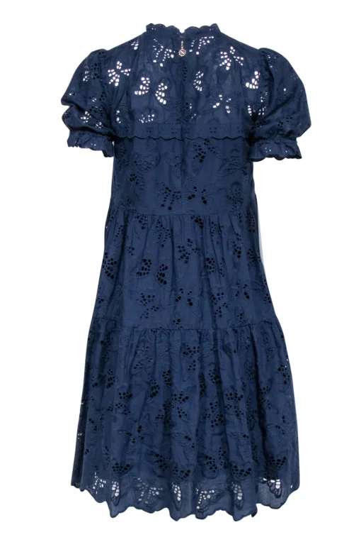 Kate Spade - Navy Lace Eyelet Short Sleeve Shift Dress Sz XS