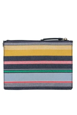 Kate Spade - Navy Leather Crossbody Bag w/ Striped Embroidered Design