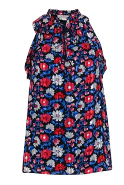 Kate Spade - Navy Silk Floral Print Sleeveless w/ Key Hole Neckline Sz XS