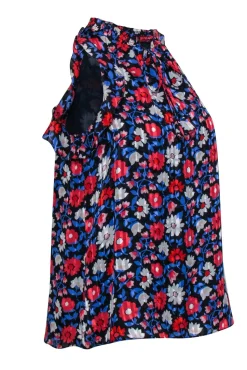Kate Spade - Navy Silk Floral Print Sleeveless w/ Key Hole Neckline Sz XS