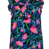 Kate Spade - Pink & Blue Multi-Colored Floral Print Crepe Tank w/ Ruffles Sz XS
